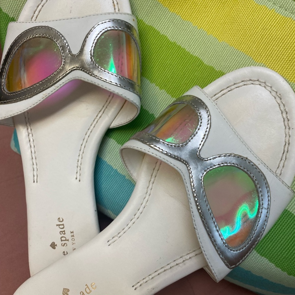 kate spade White Leather Sandals with Iridescent Accents
